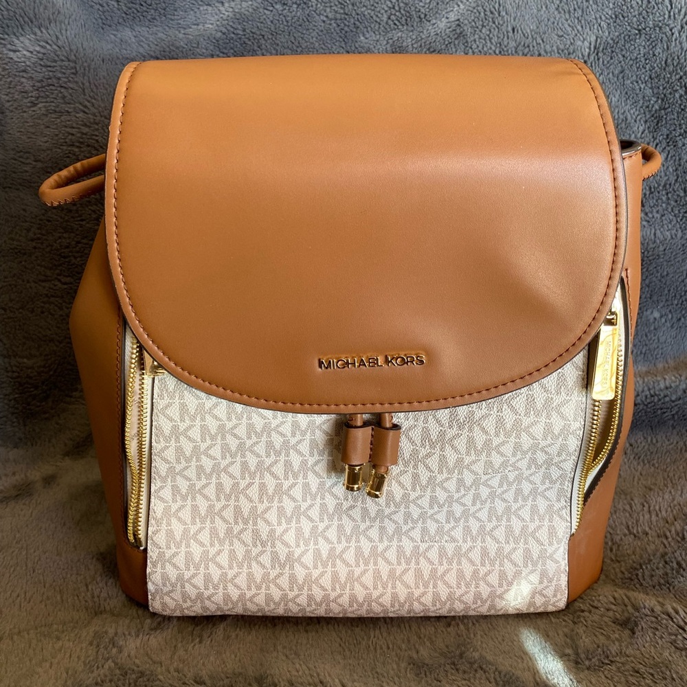 Michael Kors signature Brown and Cream Monogram Backpack